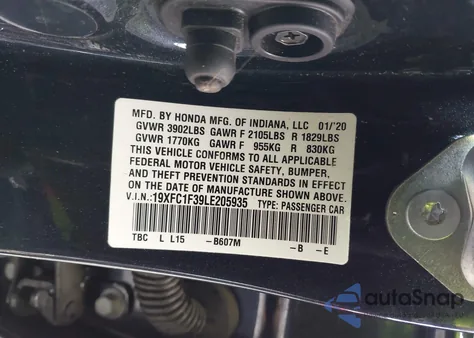 2020 Honda Civic Ex from USA, damaged, VIN 19XFC1F39LE205935